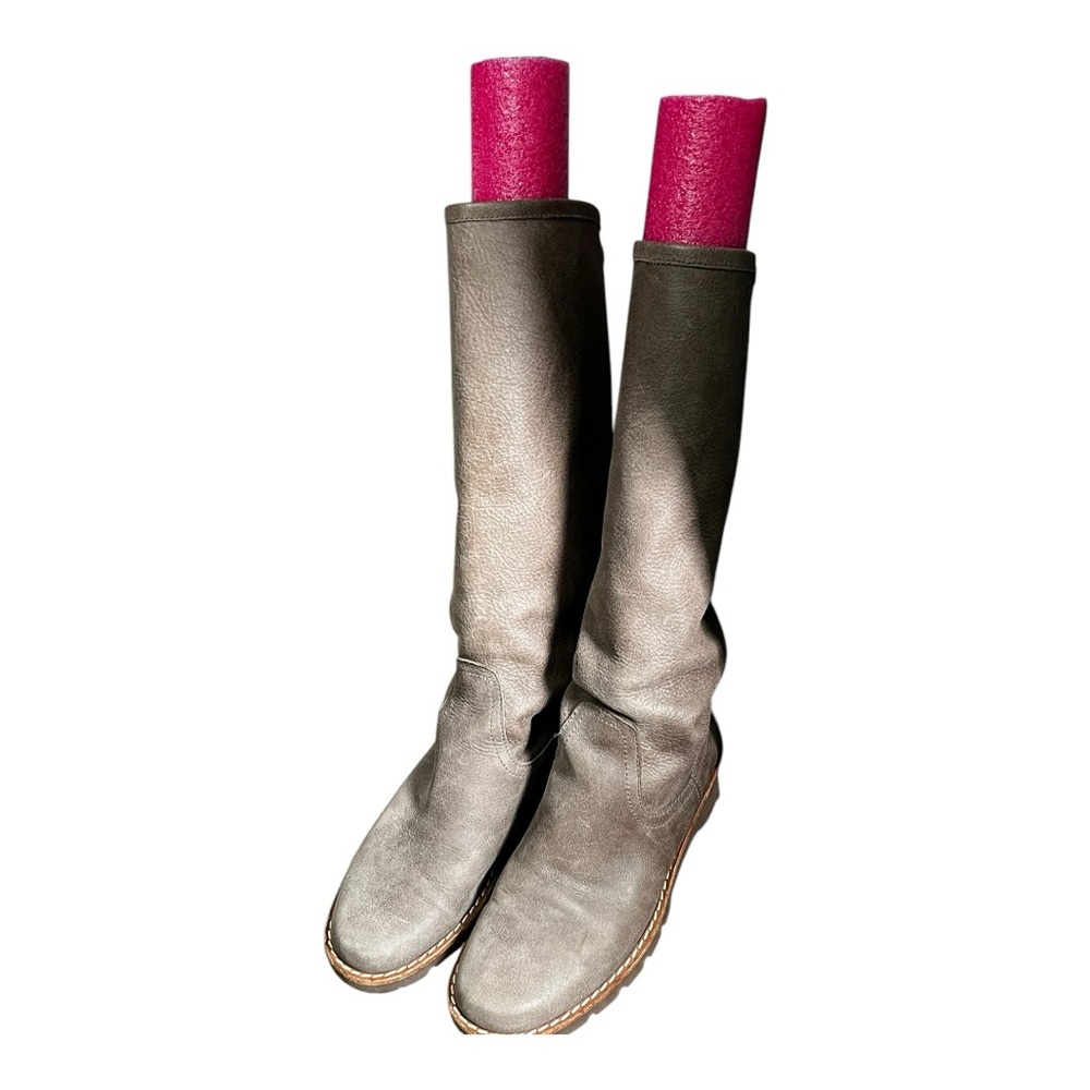 Grey/beige Roots Tribe riding Knee-High Leather Boots like new